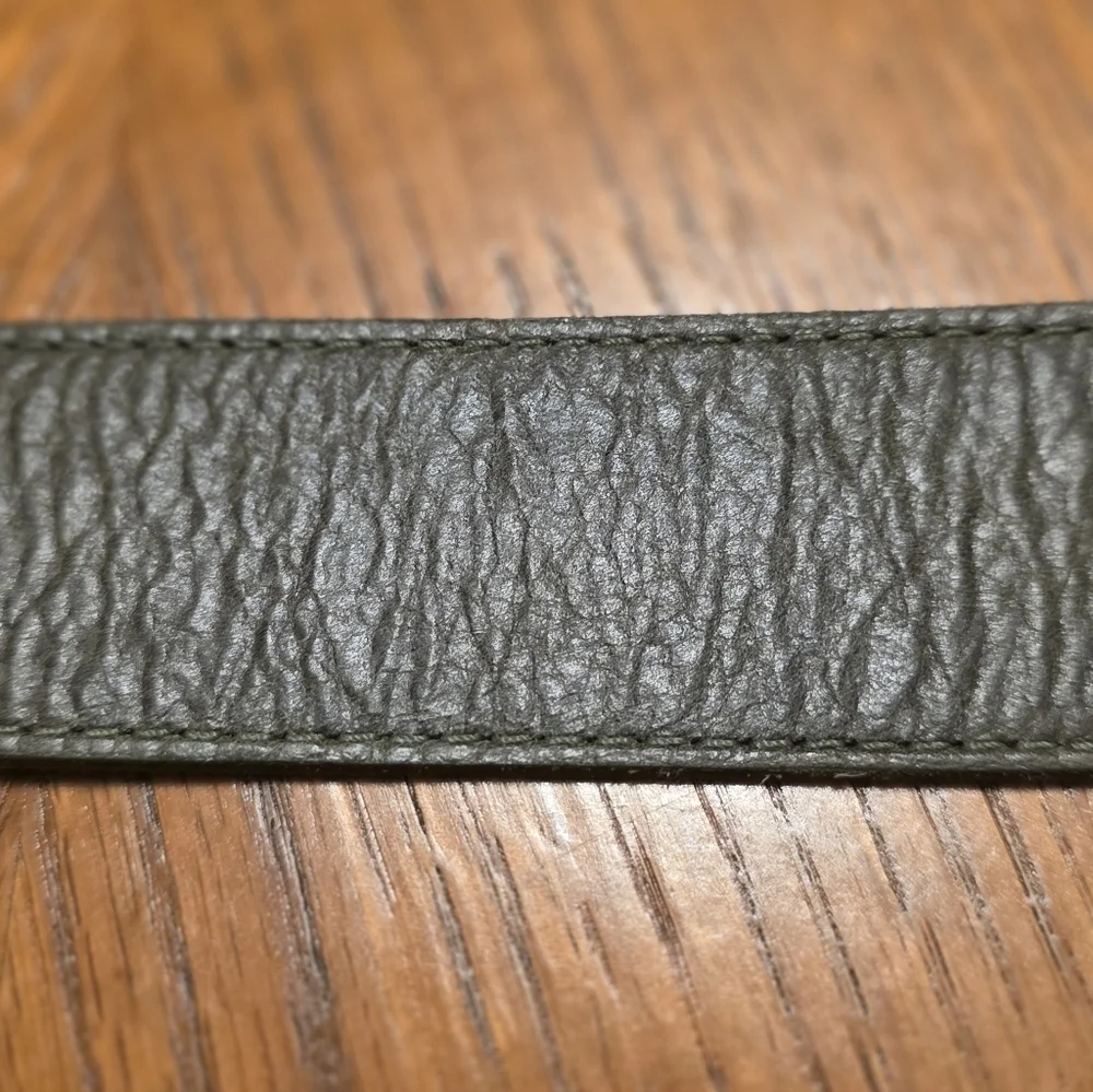 Vintage Elite Olive Green Leather Belt Embellished Buckle 35